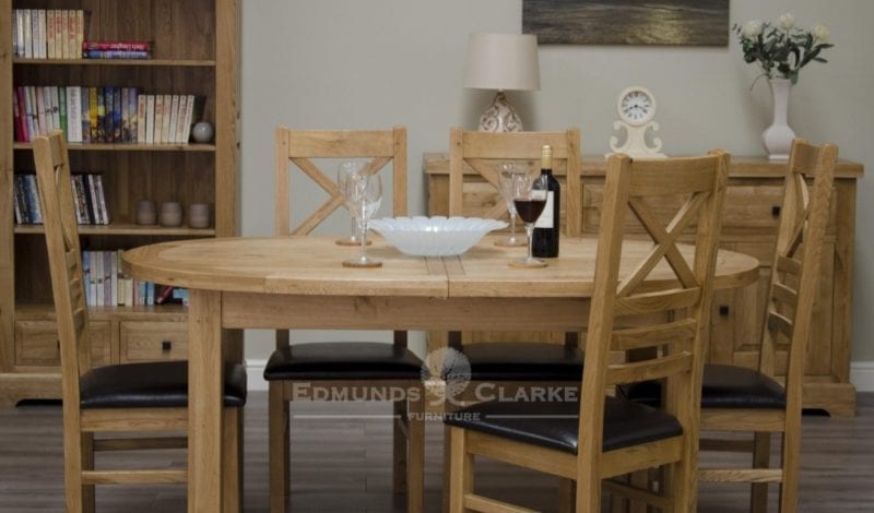 Deluxe Rustic Solid Oak Oval Extending Dining Table with two leaves seats 4-8 DLXOVAL