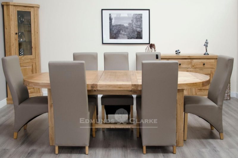 Melford super oval dining table with two leaves solid oak