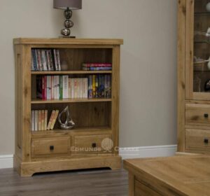 Melford solid oak small bookcase. Deluxe Rustic Solid Oak small bookcase with two drawers 2 adjustable shelves and various handle options available DLXSMBC