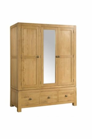 DAV036 Avon Oak Triple 3 drawer Wardrobe . medium wax oak, rounded edges and chunky feet