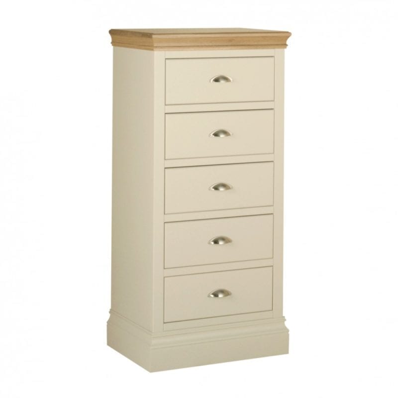 Lundy Painted 5 Drawer Wellington Chest solid chunky moulded oak top, painted deep chunky moulded plinth various colours and handle options available LB50