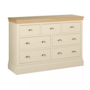 lundy painted 7 drawer chest, 3 small drawers at the top with 4 drawers under. solid chunky moulded oak top, painted deep chunky moulded plinth various colours and handle options available LC90
