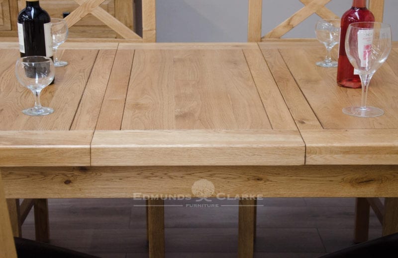 image of Melford solid oak 150cm extending table top leaf detail DLX1500EXT