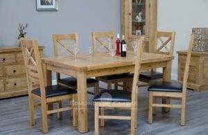 Melford Solid Oak 150cm Extending Dining Table, chunky, two leaves that store underneath will sit 4 to 8 people comfortably DLX1500EXT