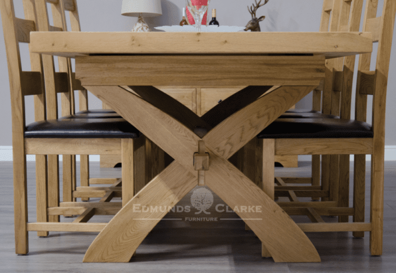 Melford Solid Oak X Leg Table image showing end of table leg detail