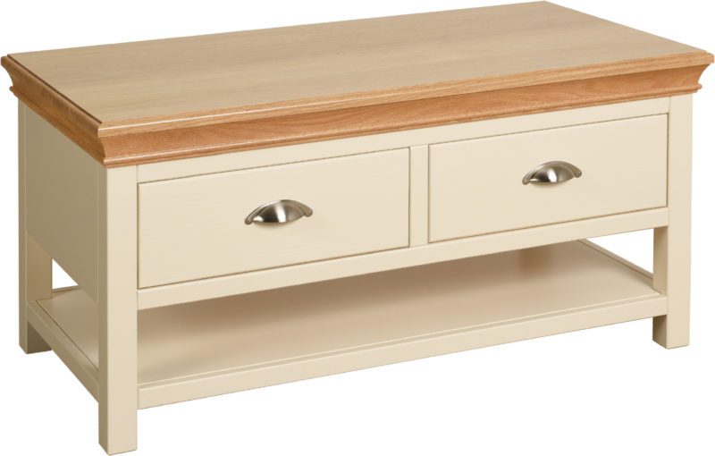 Lundy Painted Coffee Table With 2 Drawers, solid oak moulded top drawers come out from either side LT15