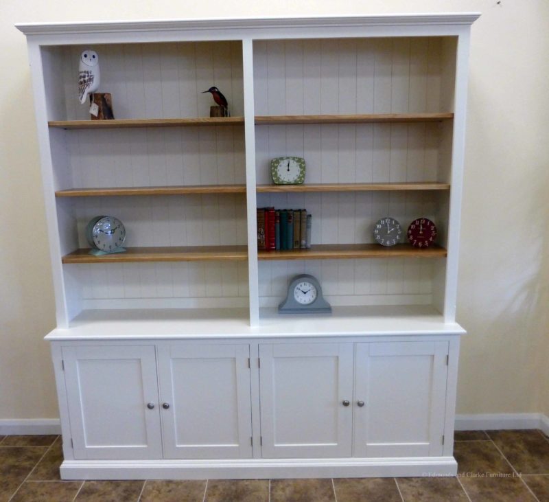 Edmunds Painted 4 Door Library Bookcase. painted all over with adjustable oak shelves, cupboard under with 4 doors. adjustable shelves, choice of handles and knobs. EDM048