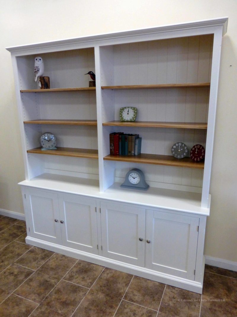Edmunds 2 metre Painted double library bookcase, painted all over with adjustable oak shelves, cupboard under with 4 doors. adjustable shelves, choice of handles and knobs. EDM048
