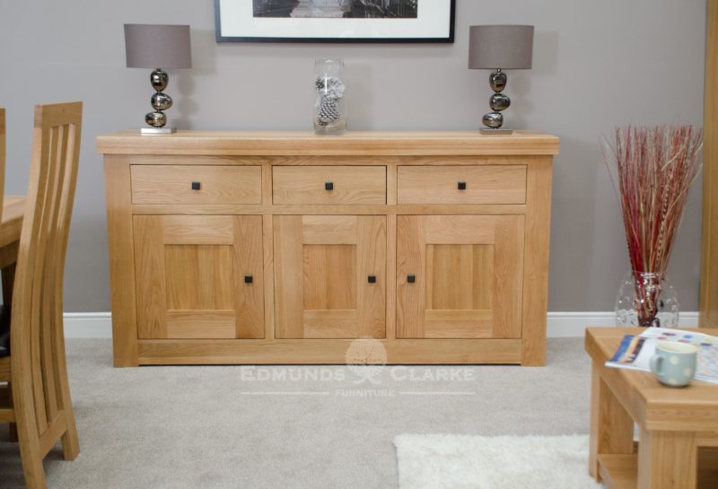 Hadleigh solid oak chunky medium sideboard. rustic knobs and light lacquered finish