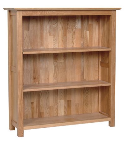 Norwich Oak 3ft Bookcase. contemporary shaker style straight lines and shaped edges on tops. 2 adjustable shelves NNK20