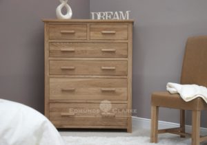 Bury solid oak large jumbo chest of drawers image shows oak bar handles.