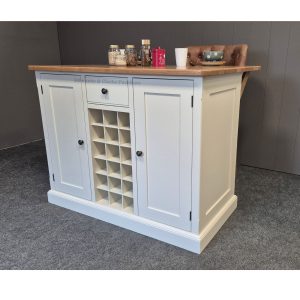 EDM08 Edmunds Kitchen Island with drawer and wine rack wells white. Edmunds Clarke Furniture
