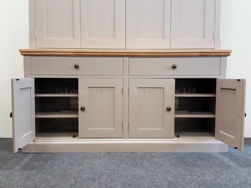 Edmunds painted television cupboard made with oak top