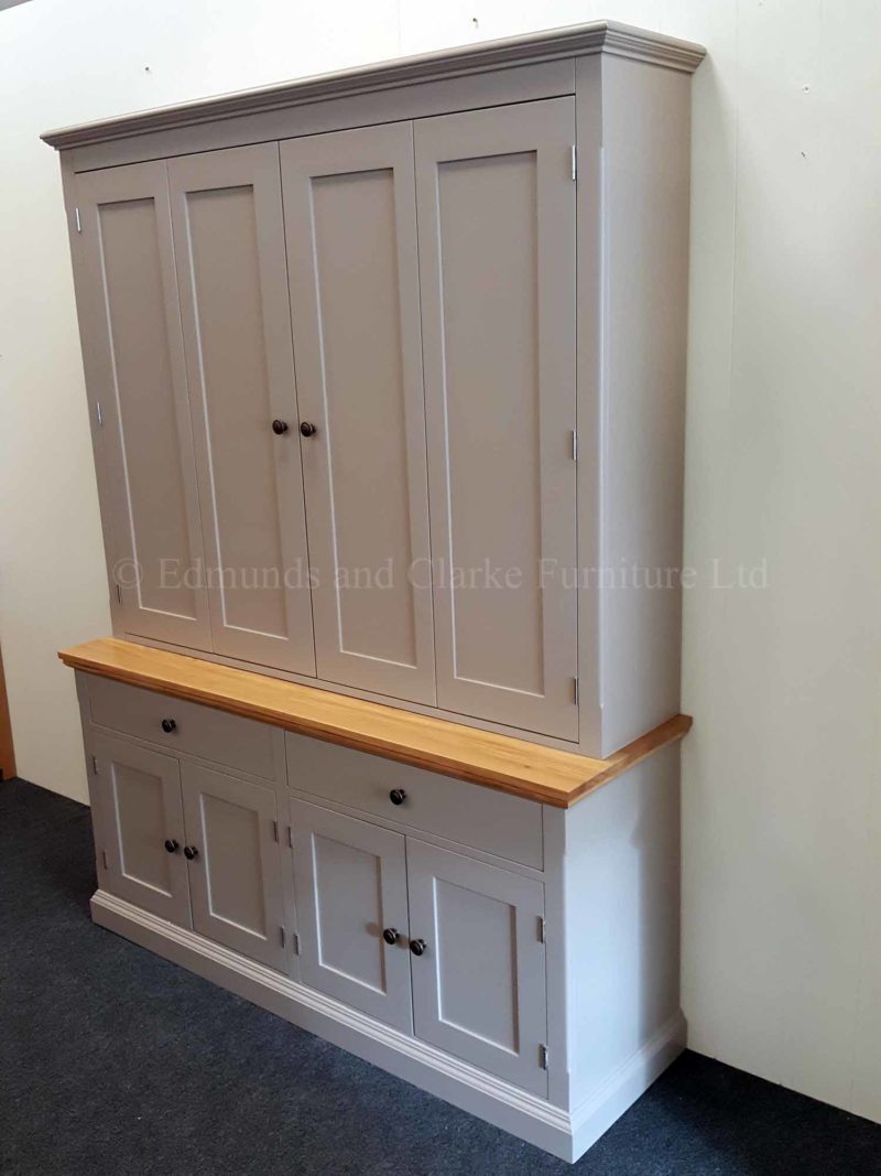 Edmunds painted television cupboard made in two parts top section has bifold doors