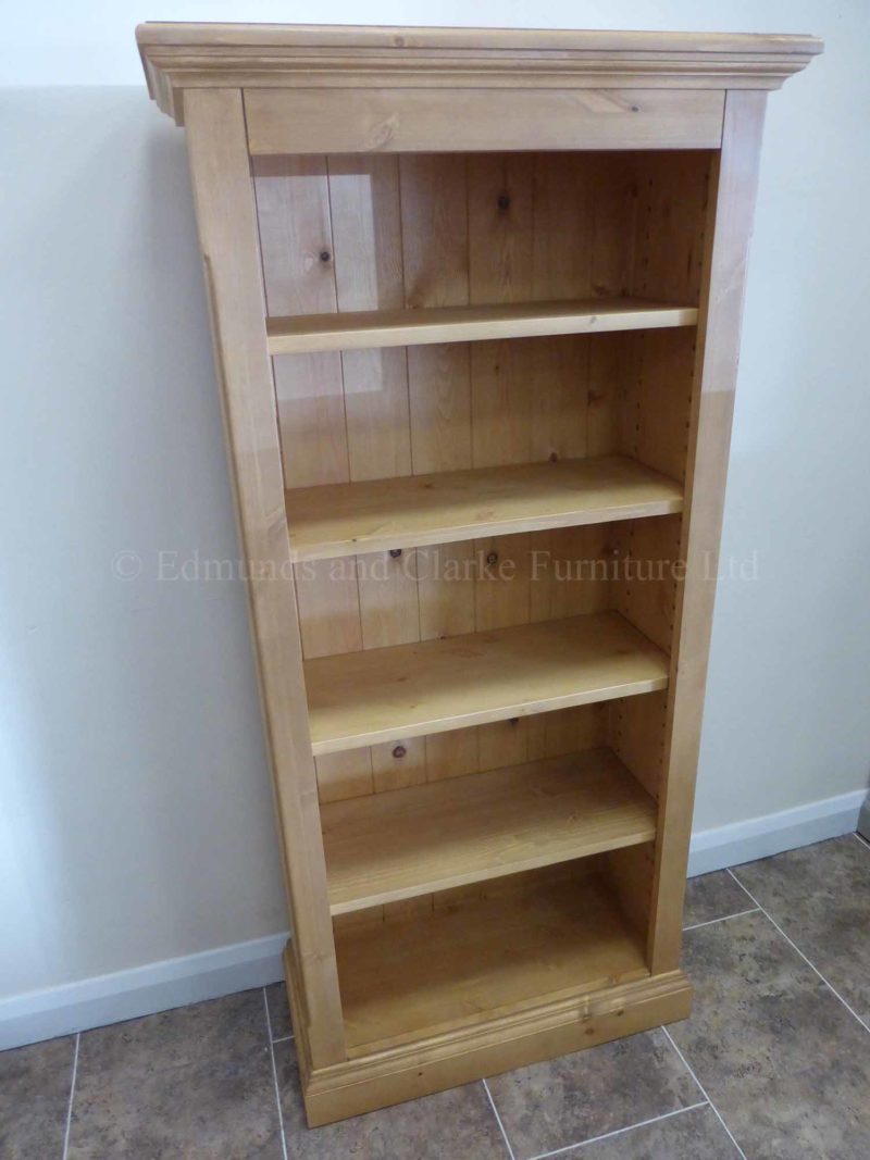 Edmunds slim narrow pine waxed bookcase