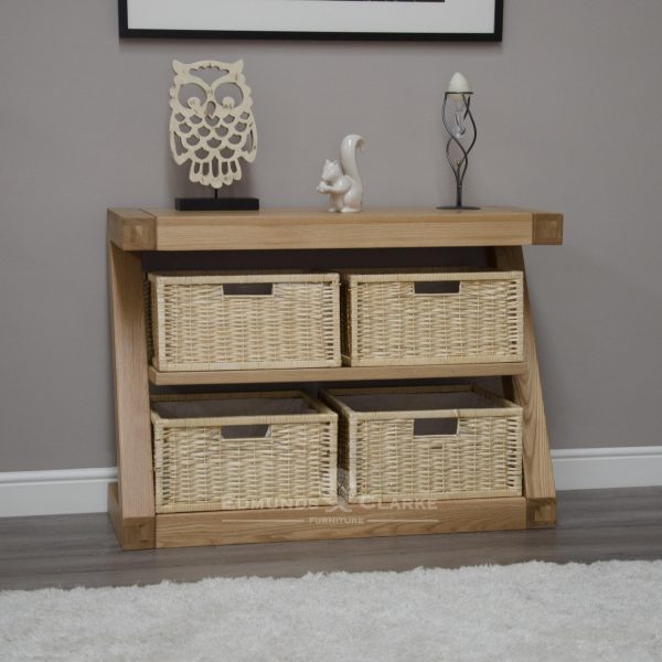 Z designer solid oak basket console table