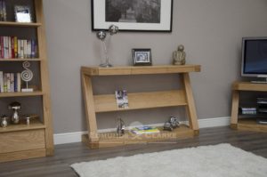 Z designer solid oak wide console table with shelf and three drawers ZWDHT+D