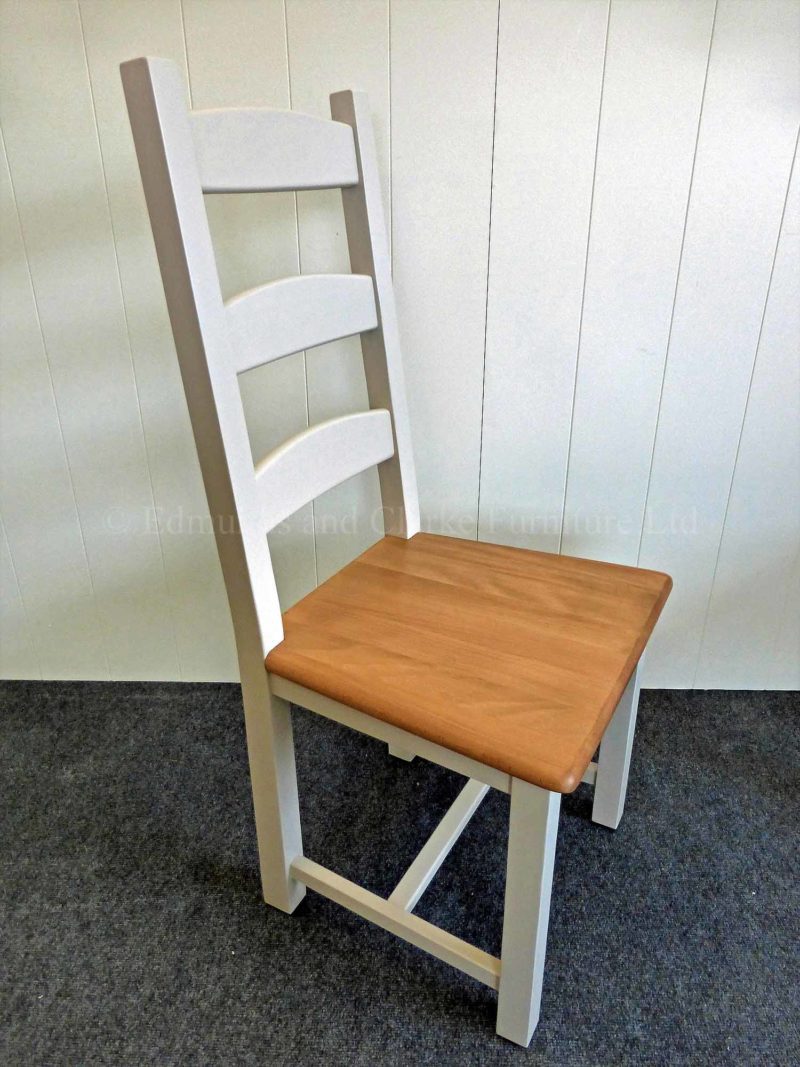 Amish dining chair painted grey with waxed wooden seat