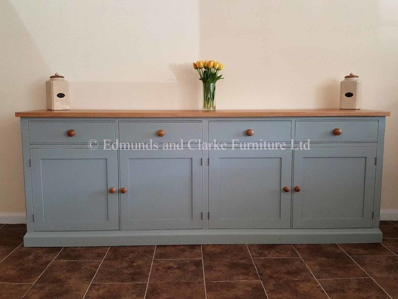 edmunds painted 8ft sideboard. solid oak top with 4 wide drawers and doors. 10 colours to choose from and lots of handle and knob options
