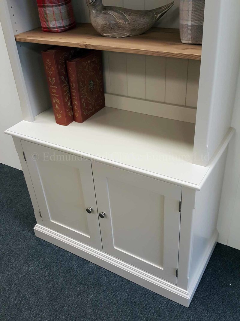 Edmunds two door library bookcase painted with waxed wooden shelves