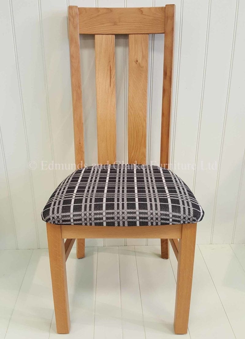 Harris oak dining chair with grey chequered seat pad