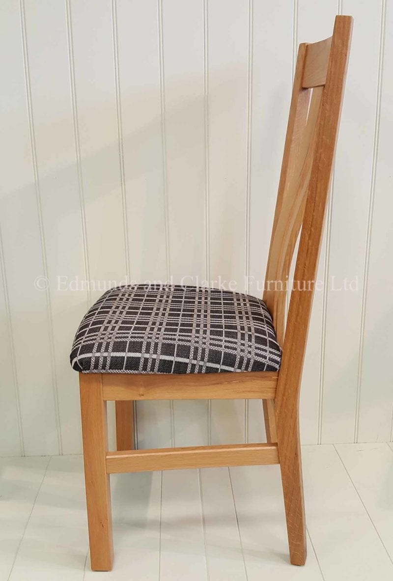 harris oak dining chair with grey chequered seat pad