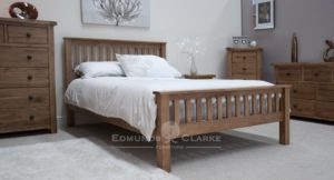 Lavenham solid rustic oak king size bed. vertical slatted head and foot boards