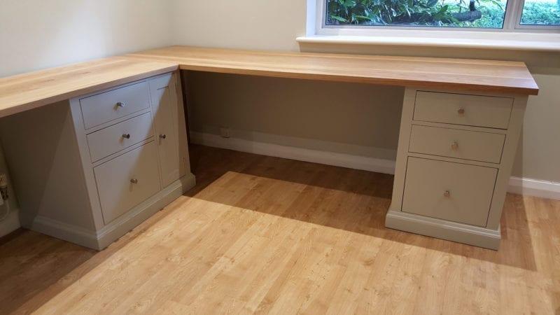 Bespoke made to measure large painted desk with solid oak top