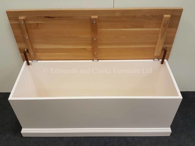 Bespoke white painted blanket box with solid oak lid