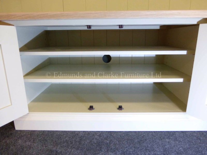 Made to measure wide painted entertainment unit solid oak top