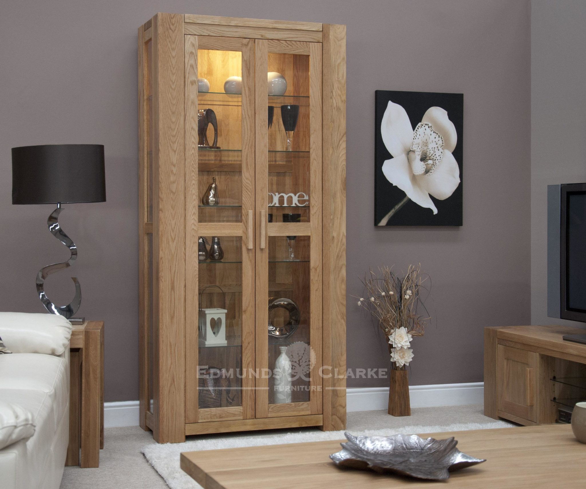 Newmarket Oak Glass Display Cabinet Edmunds And Clarke Furniture