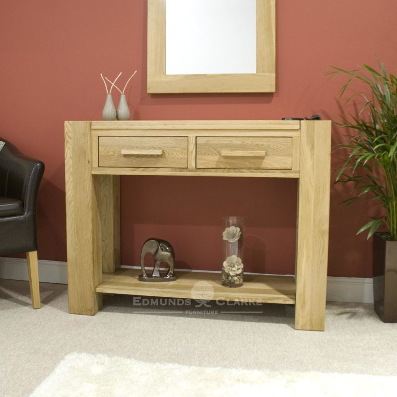 Newmarket hall table with shelf and two drawers chunky style