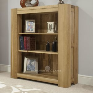 Newmarket chunky solid oak square edge bookcase with two shelves