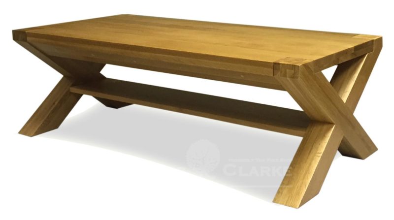 Solid oak cross leg coffee table 4' x 2'