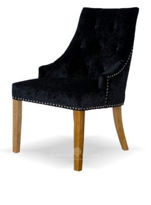 Bergen black crushed velvet dining chair. button back and oak legs