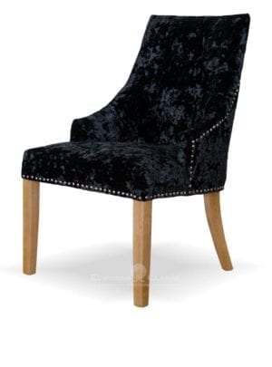 Bergen black deep crushed velvet dining chair. button back oak legs