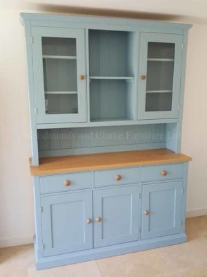 Painted 5ft Open Hutch Half Glazed Dresser. shown in Alde River and round oak knobs