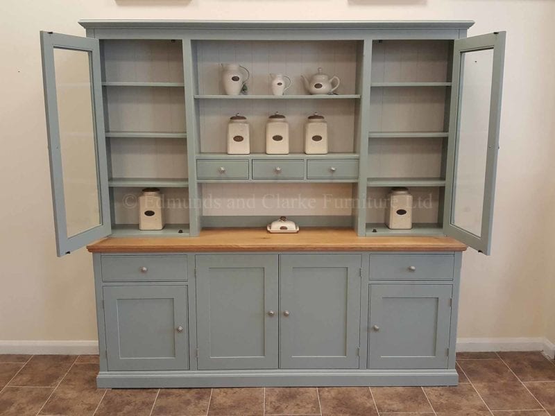 Painted wide seven foot kitchen dresser, with doors and drawers