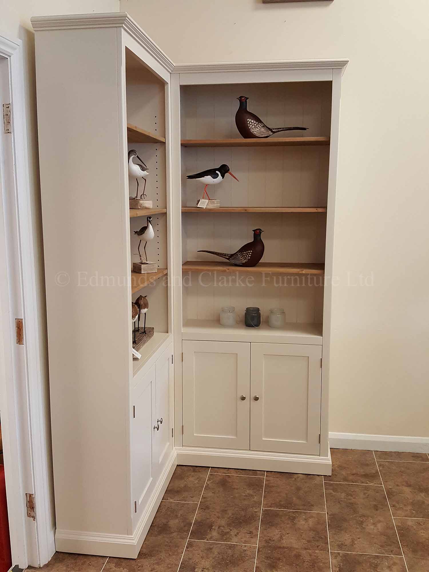 Edmunds four door corner bookcase, made to fit a 4 feet x 4 feet corner
