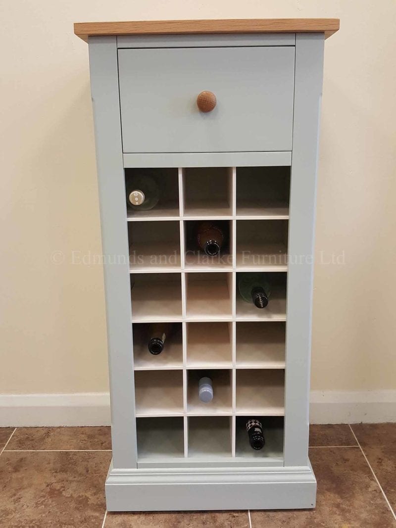 18 bottle wine rack with drawer above painted with solid oak top