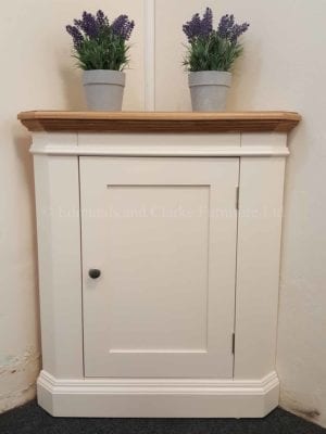 Edmunds Painted Corner Base Cupboard. top also available. oak top and 1 door. choice of handles and paint colours