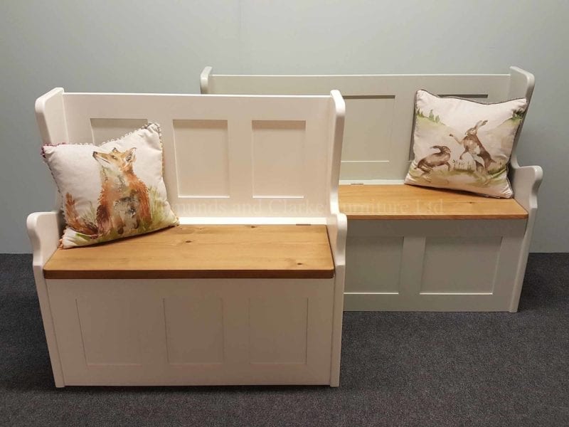 hallway seats with lift up lid for storage, painted with wooden seats