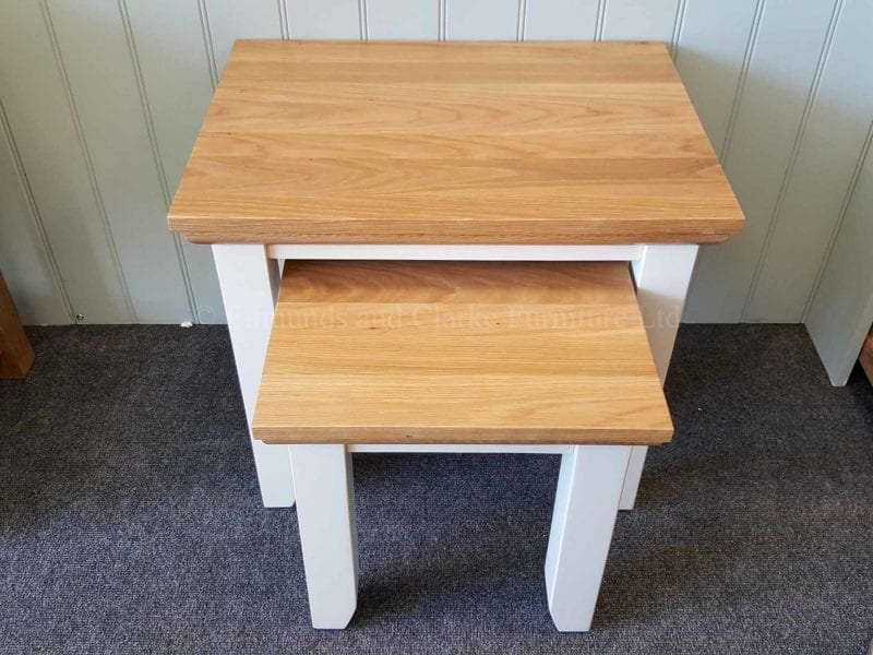 Edmunds nest of two tables painted in a choice of colours with oak top and mould under