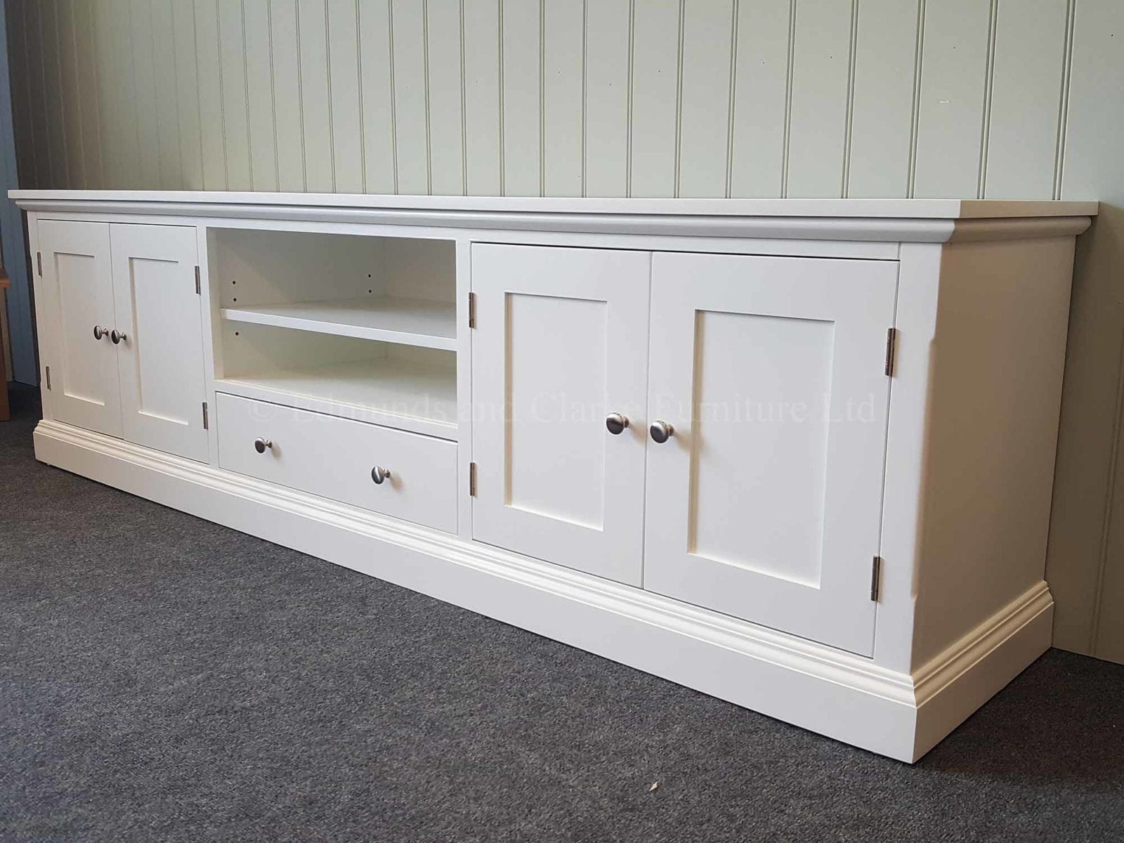 Bespoke Painted 7ft Wide TV Media Unit Edmunds & Clarke Furniture