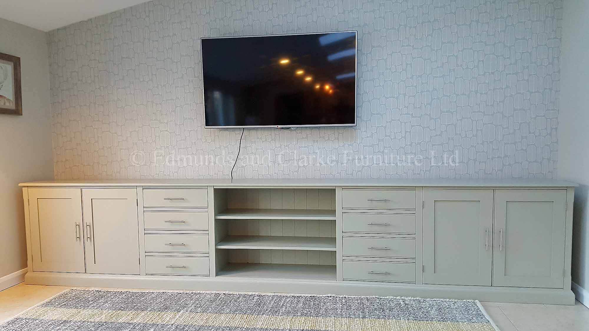 Bespoke painted long low television entertainment stand