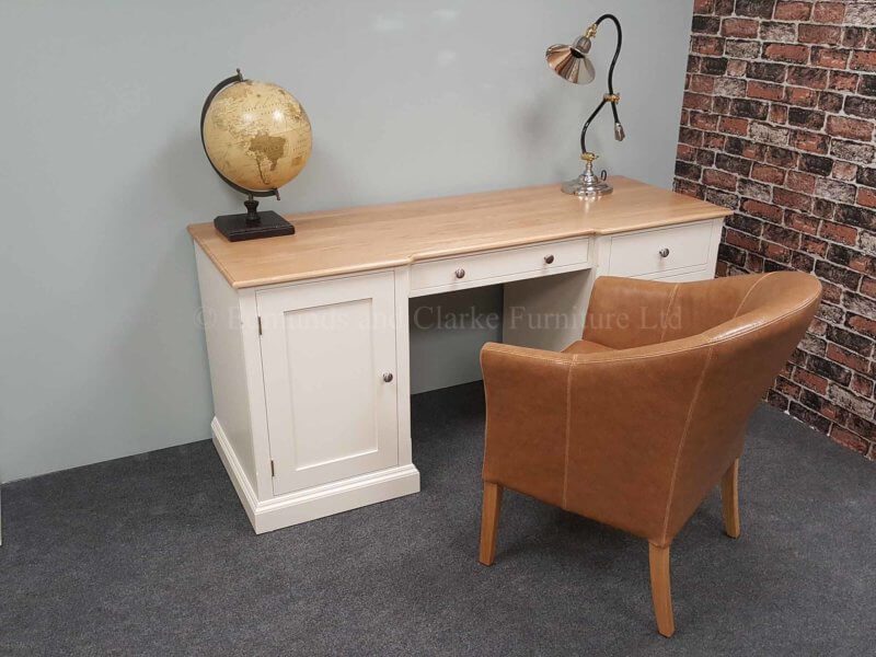 Large painted kneehole desk, with solid oak or pine top, choice of ten different colours