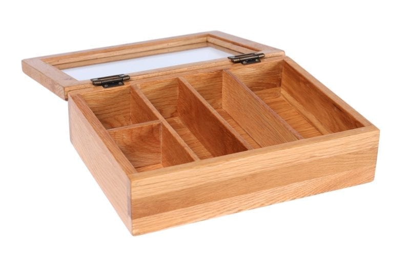 LER003 oak Cutlery box open lid