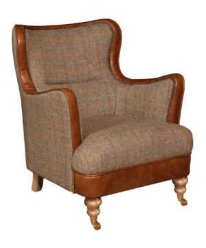 Vintage Sofa Company Ellis Fast Track Chair hunting lodge tweed and cerato brown leather low armchair