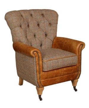 Vintage Sofa Company Plumtree Fast Track Chair hunting lodge tweed and cerato brown leather armchair