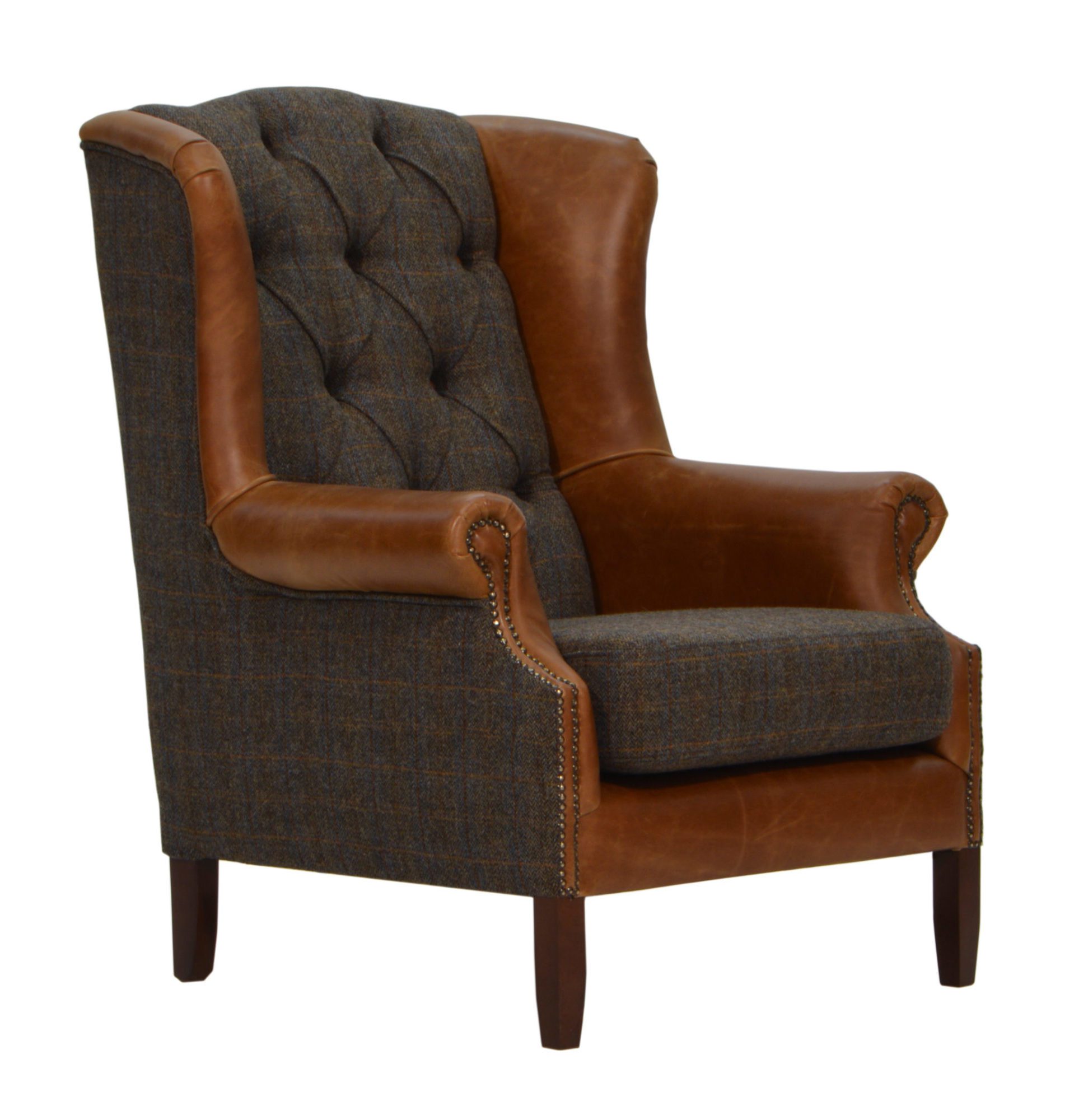 wing chair  moreland harris tweed  cerato leather